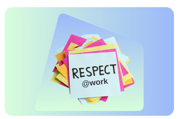 A stack of sticky notes with the top note reading Respect@work