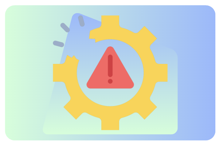 Two interlocking cogs with a warning triangle at their centre